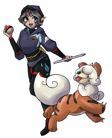 Agłaja (design by @gwiazdaoswieceniax) and Hisuian Growlithe (© Nintendo)